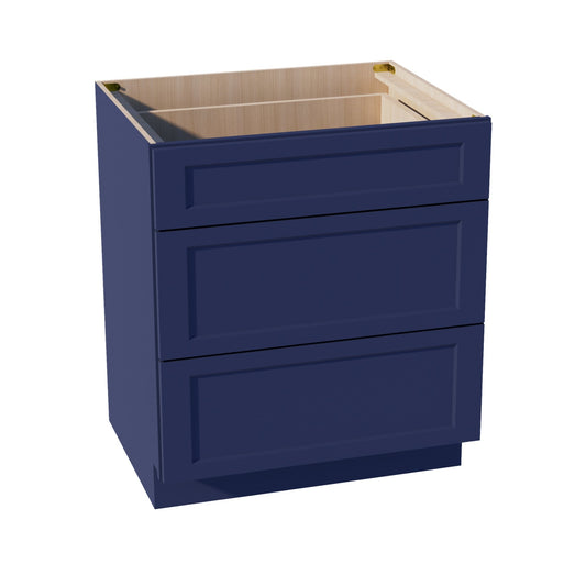 DB30-SB  Base Cabinet 3 Drawers - Shaker Style - Blue   30"W x 34-1/2"H x 24"D