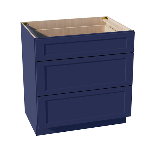 DB33-SB  Base Cabinet 3 Drawers - Shaker Style - Blue   33"W x 34-1/2"H x 24"D