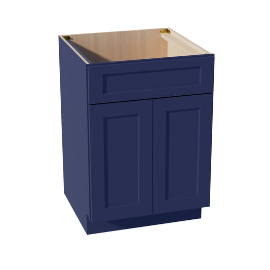 SB24-SB  Sink Base Cabinet 2 Door 2 False Drawer  - Shaker Style - Blue   24"W x 34-1/2"H x 24"D