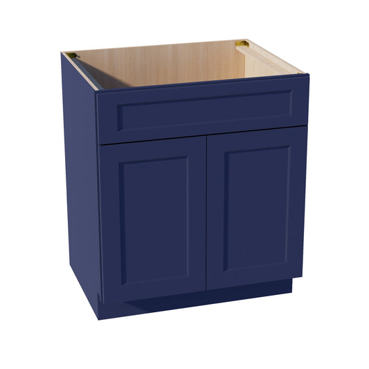 SB30-SB  Sink Base Cabinet 2 Door 2 False Drawer  - Shaker Style - Blue   30"W x 34-1/2"H x 24"D