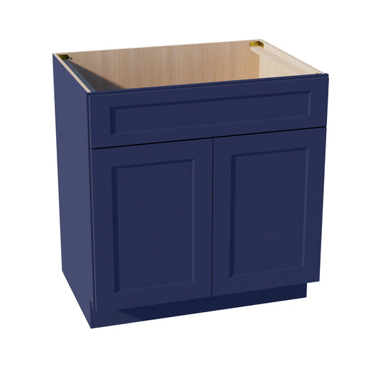 SB33-SB  Sink Base Cabinet 2 Door 2 False Drawer  - Shaker Style - Blue   33"W x 34-1/2"H x 24"D