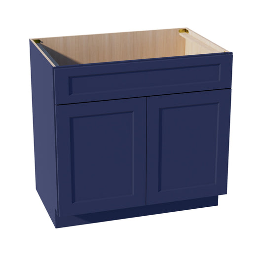 SB36-SB  Sink Base Cabinet 2 Door 2 False Drawer  - Shaker Style - Blue   36"W x 34-1/2"H x 24"D