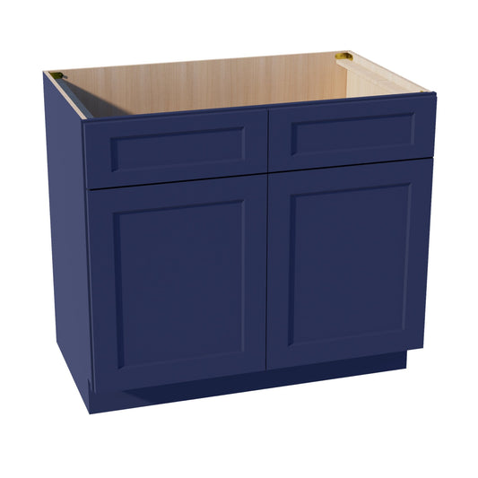 SB39-SB  Sink Base Cabinet 2 Door 2 False Drawer  - Shaker Style - Blue   39"W x 34-1/2"H x 24"D