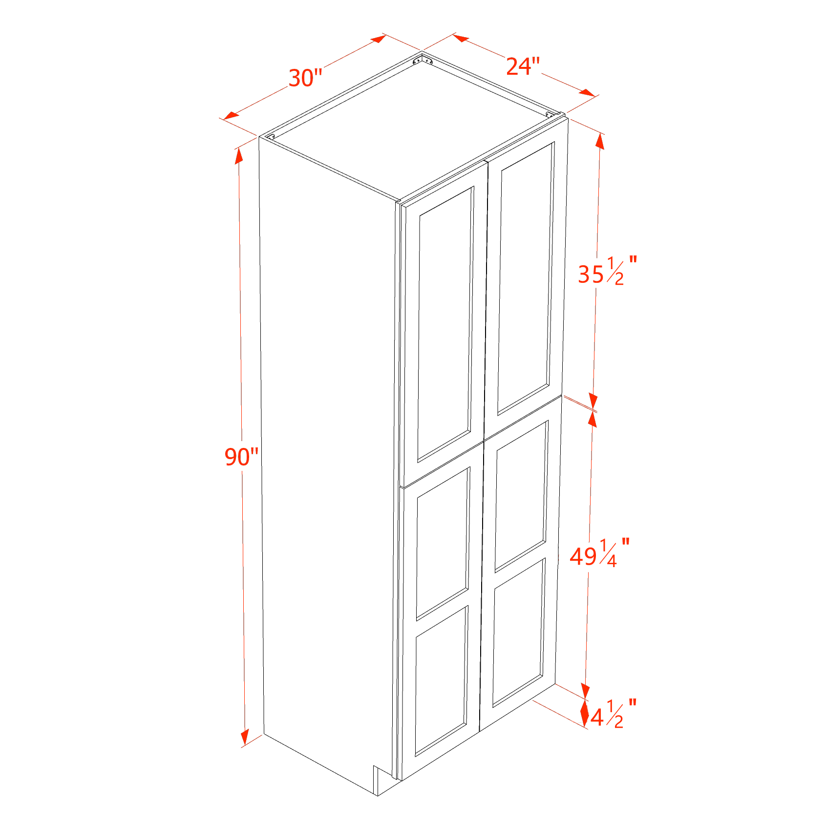 TP3090-SB  Tall Shelf Pantry Cabinet 2 Door & 6 Sheleves - Shaker Style - Blue   30" W x 90"H x 24"D