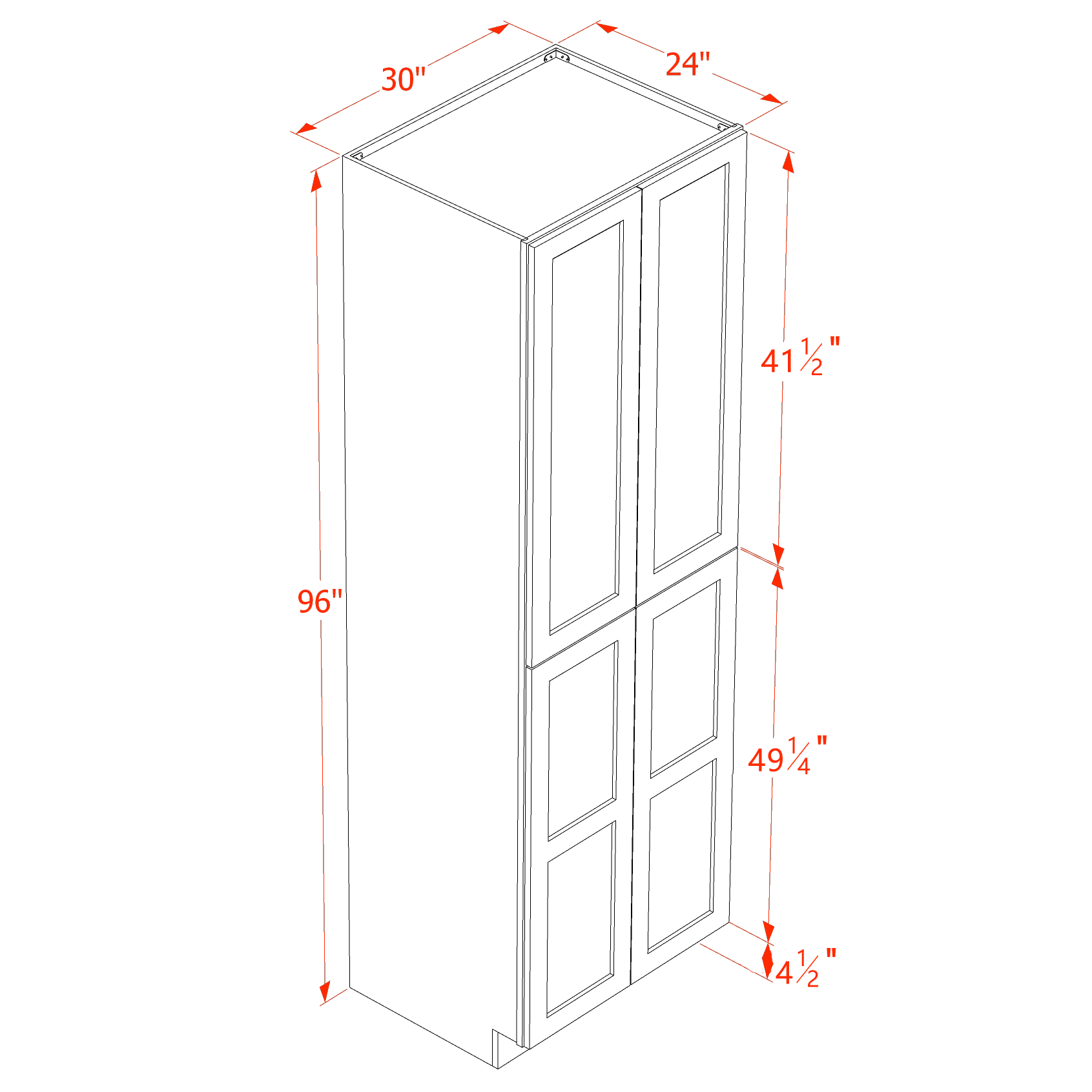 TP3096-SB  Tall Shelf Pantry Cabinet 2 Door & 6 Sheleves - Shaker Style - Blue   30" W x 96"H x 24"D