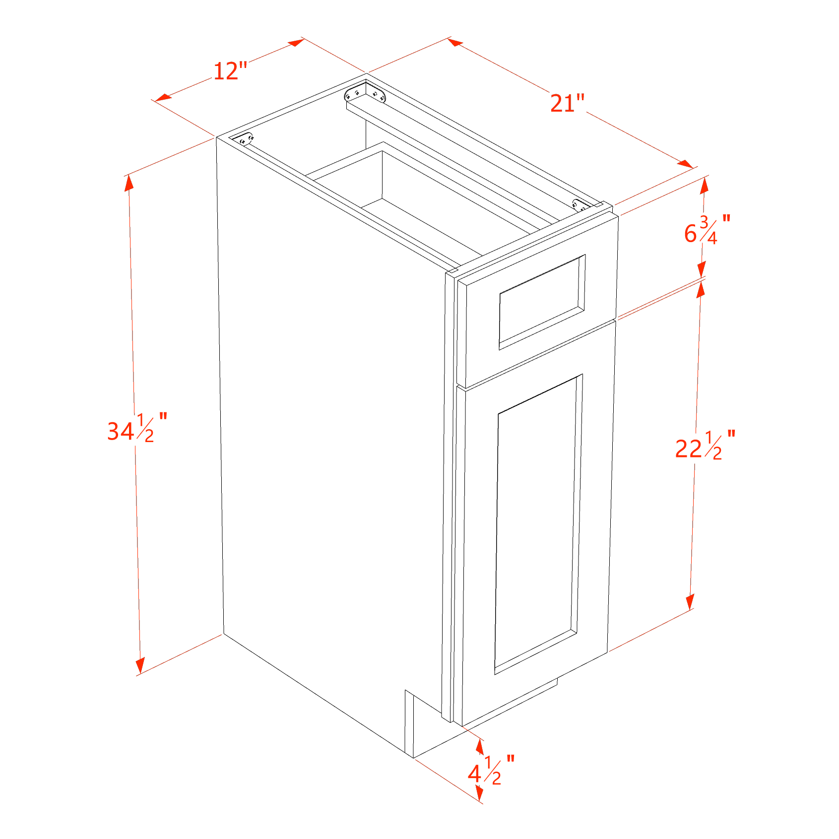 VB1221-SB  Vanity Base Cabinet 1 Door & 1 Drawer - Shaker Style - Blue   12"W x 34-1/2"H x 21"D