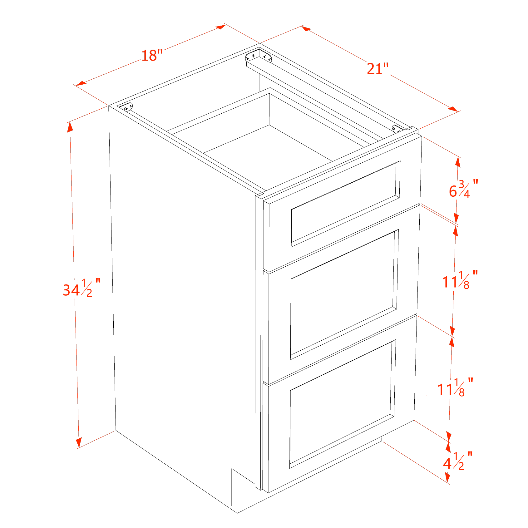 VDB1821-SB  Vanity Base Cabinet 3 Drawers - Shaker Style - Blue   18"W x 34-1/2"H x 21"D