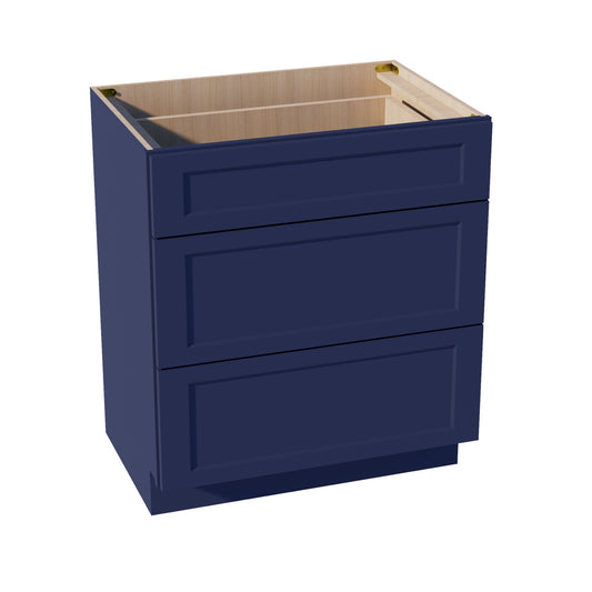 VDB3021-SB  Vanity Base Cabinet 3 Drawers - Shaker Style - Blue   30"W x 34-1/2"H x 21"D