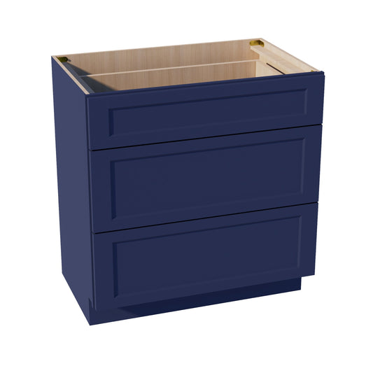 VDB3321-SB  Vanity Base Cabinet 3 Drawers - Shaker Style - Blue   33"W x 34-1/2"H x 21"D