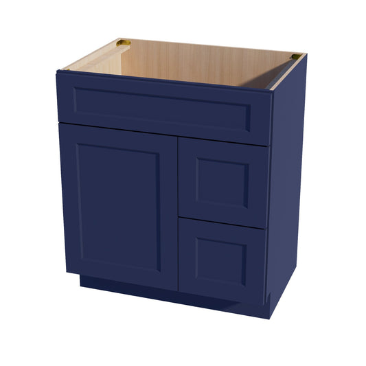 VSD3021R-SB  Vanity Sink Base 2 Doors & 2 Right Drawers Offset - Shaker Style - Blue   30"W x 34-1/2"H x 21"D