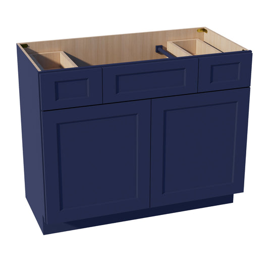 VSD4221-SB  Vanity Sink Base 2 Doors 2 Drawers & 1 Centered False Drawer  - Shaker Style - Blue   42"W x 34-1/2"H x 21"D