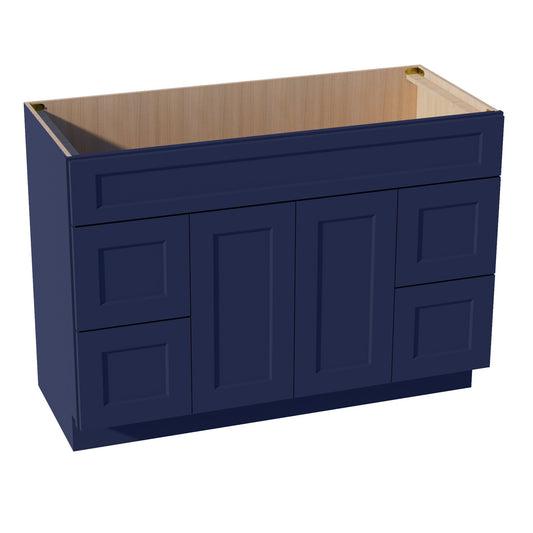VSD4821-SB  Vanity Sink Base 2 Doors 2 Drawers & 1 Centered False Drawer  - Shaker Style - Blue   48"W x 34-1/2"H x 21"D