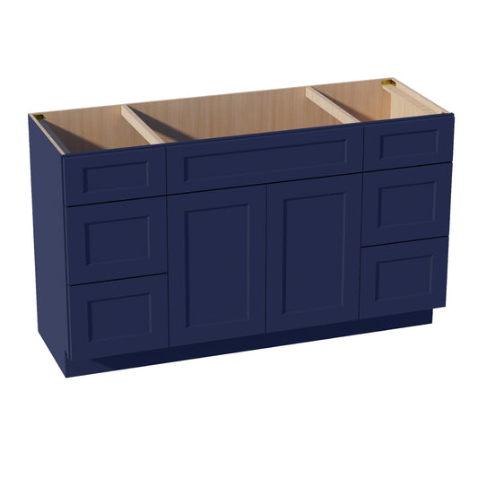 VSD60SINGLE-SB  Vanity Sink Base Combo Cabinet  4 Doors 3 Drawers & 2 False Drawers Single Vanity - Shaker Style - Blue   60"W x 34-1/2"H x 21"D