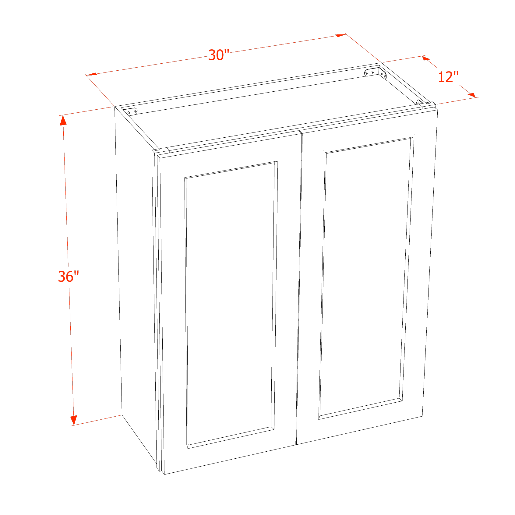 W3036-SB  Wall Cabinet 2 Doors & 2 Shelves - Shaker Style - Blue   30"W x 36"H x 12"D