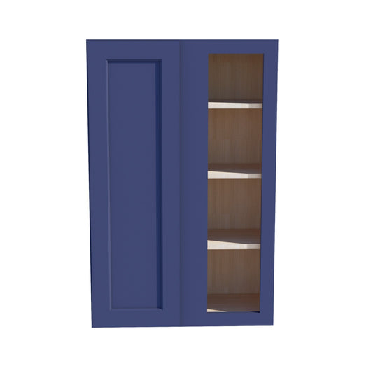 WBC2742-SB:  Shaker Blue 27"W x 42"H 1 Door & 2 Shelves Wall Blind Corner Cabinets