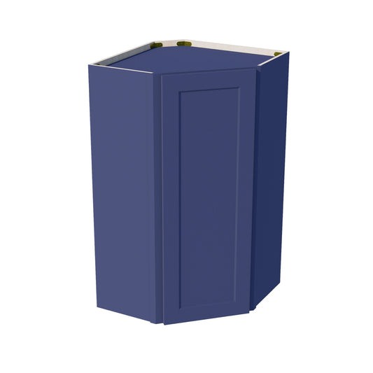 WDC2442-SB:  Shaker Blue 24"W x 42"H 1 Door & 2 Shelves Diagonal Wall Corner Cabinet