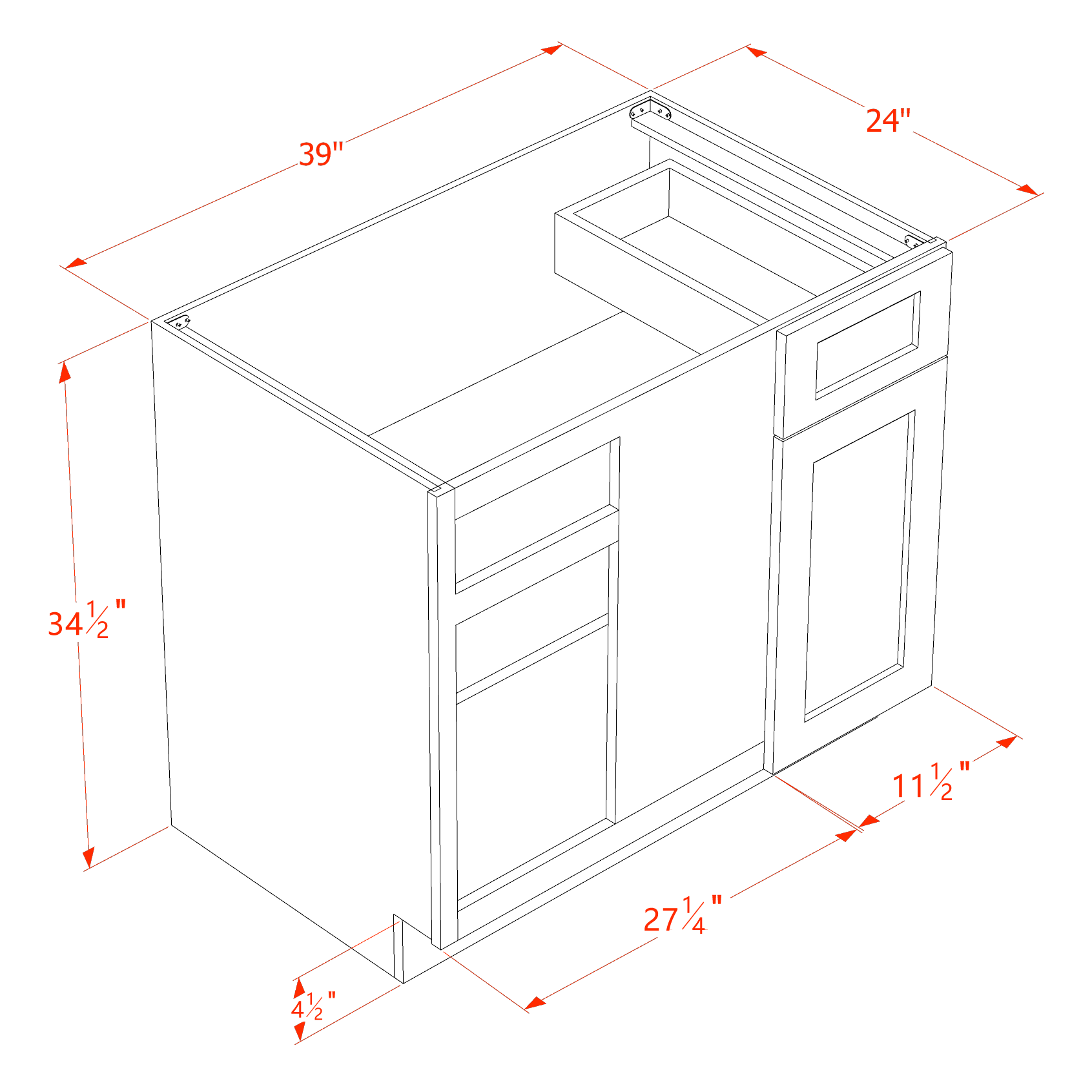 BBC39/42-SBK  Base cabinet Blind Corner - Shaker Style - Black   39"W x 34-1/2"H x 24"D