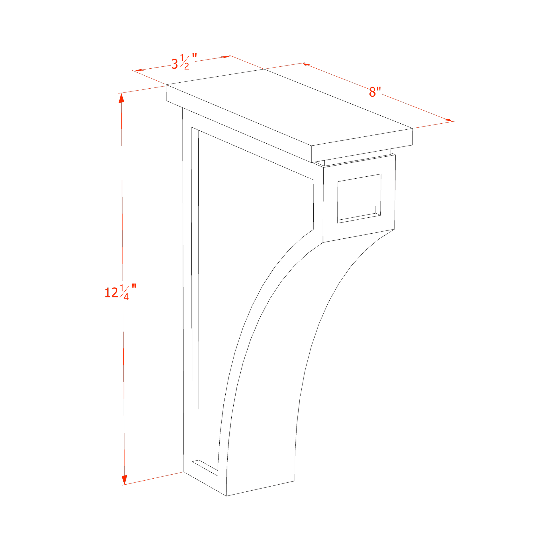 CMCB-SBK  Extra Large Corbel - Shaker Style - Black   3-1/2"W x 12-1/4"H x 8"D