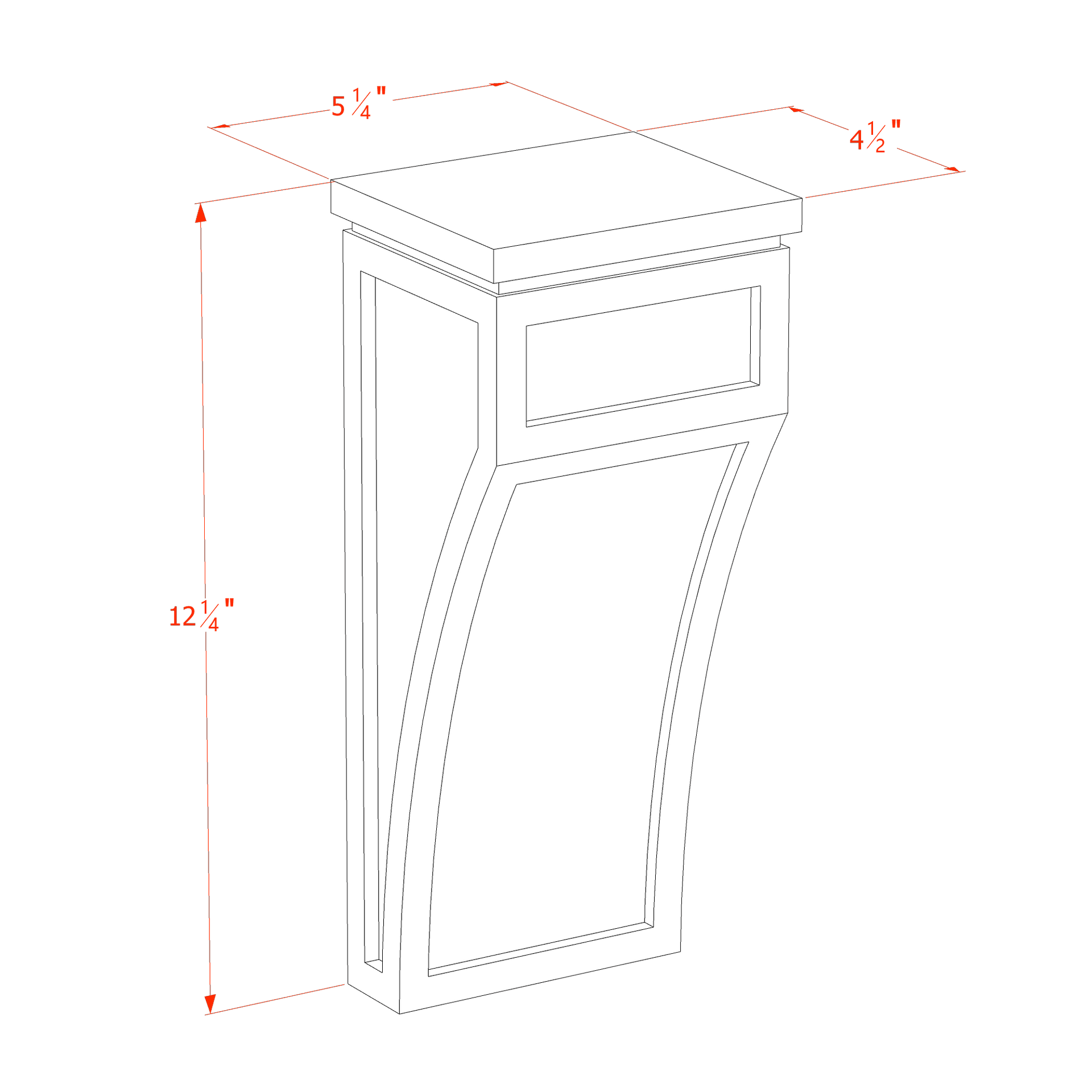 CML-SBK  Large Corbel - Shaker Style - Black   5-1/4"W x 12-1/4"H x 4-1/2"D