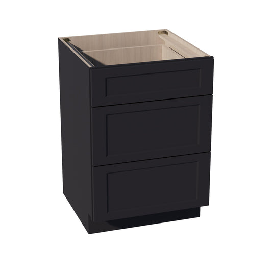 DB24-SBK  Base Cabinet 3 Drawers - Shaker Style - Black   24"W x 34-1/2"H x 24"D