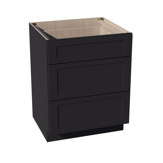 DB27-SBK  Base Cabinet 3 Drawers - Shaker Style - Black   27"W x 34-1/2"H x 24"D