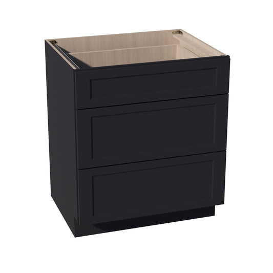 DB30-SBK  Base Cabinet 3 Drawers - Shaker Style - Black   30"W x 34-1/2"H x 24"D