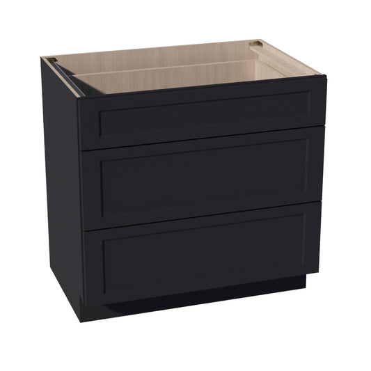 DB36-SBK  Base Cabinet 3 Drawers - Shaker Style - Black   36"W x 34-1/2"H x 24"D