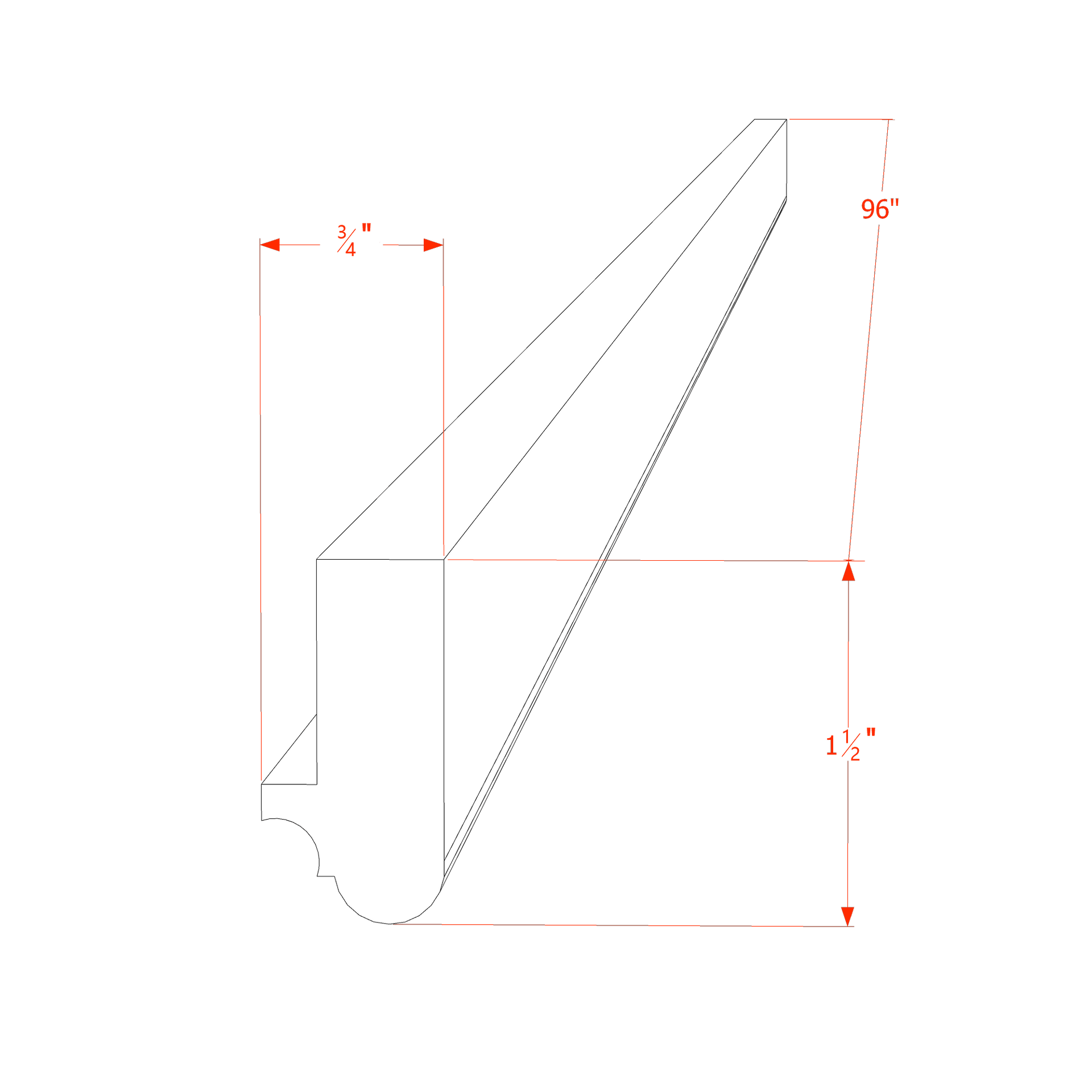 LRM-SBK  Light Rail Molding - Shaker Style - Black   96"W x 1-1/2" x 3/4"