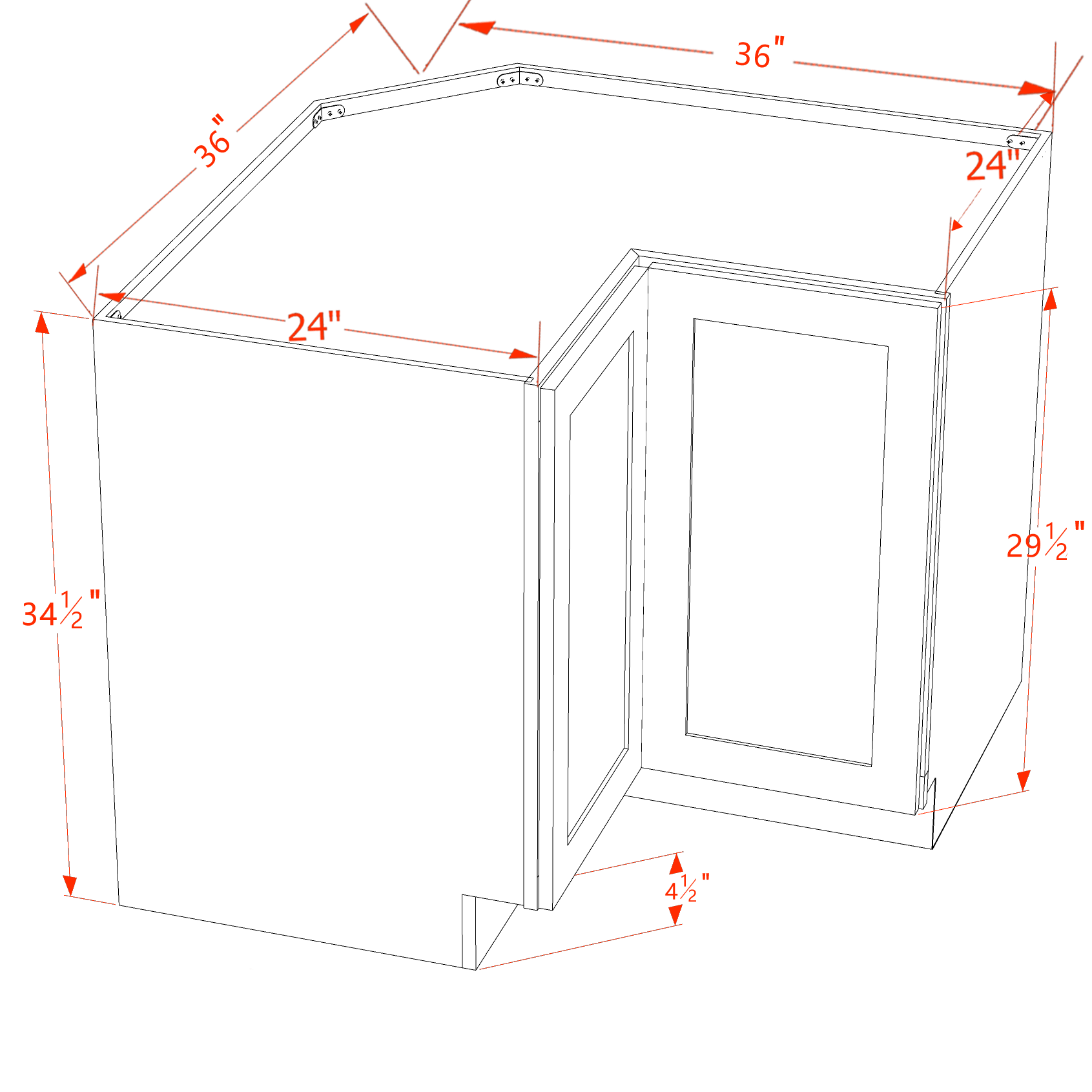 LSB36-SBK  Base Cabinet 2 Door Corner Lazy Susan  - Shaker Style - Black   18"x18"W x 34-1/2"H x 24"D