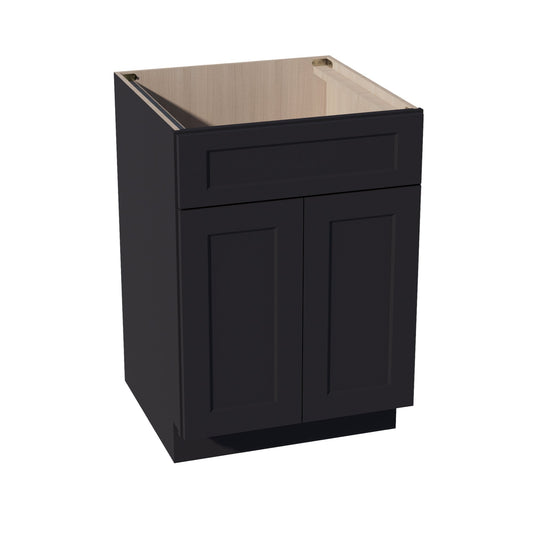 SB24-SBK  Sink Base Cabinet 2 Door 2 False Drawer  - Shaker Style - Black   24"W x 34-1/2"H x 24"D