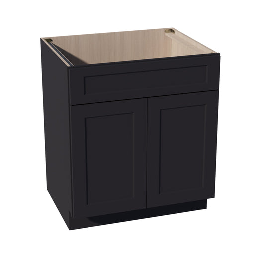 SB30-SBK  Sink Base Cabinet 2 Door 2 False Drawer  - Shaker Style - Black   30"W x 34-1/2"H x 24"D