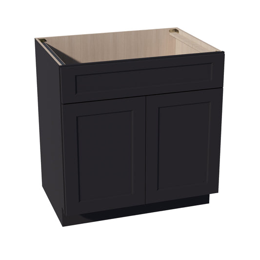 SB33-SBK  Sink Base Cabinet 2 Door 2 False Drawer  - Shaker Style - Black   33"W x 34-1/2"H x 24"D