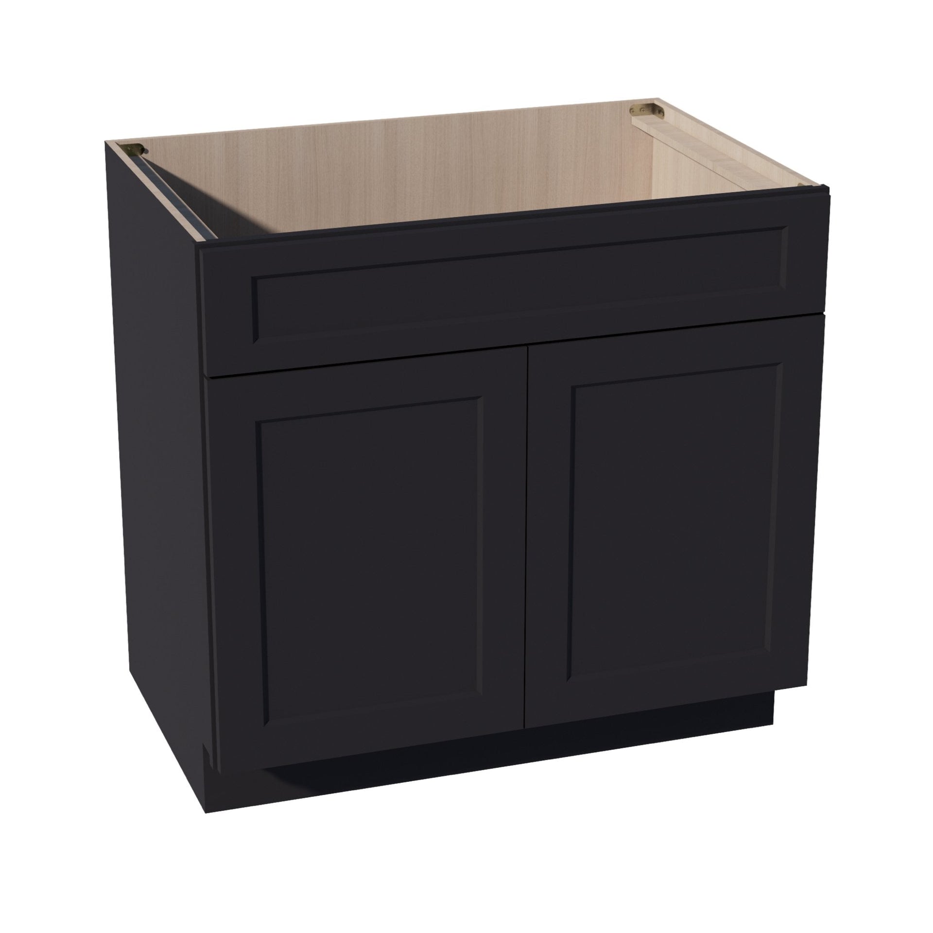 SB36-SBK  Sink Base Cabinet 2 Door 2 False Drawer  - Shaker Style - Black   36"W x 34-1/2"H x 24"D
