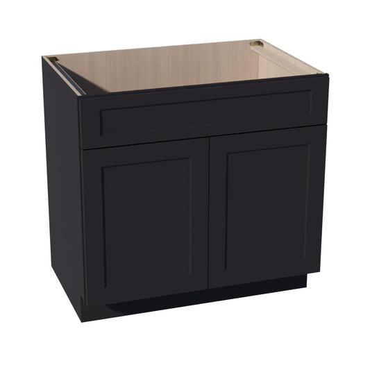 SB36-SBK  Sink Base Cabinet 2 Door 2 False Drawer  - Shaker Style - Black   36"W x 34-1/2"H x 24"D
