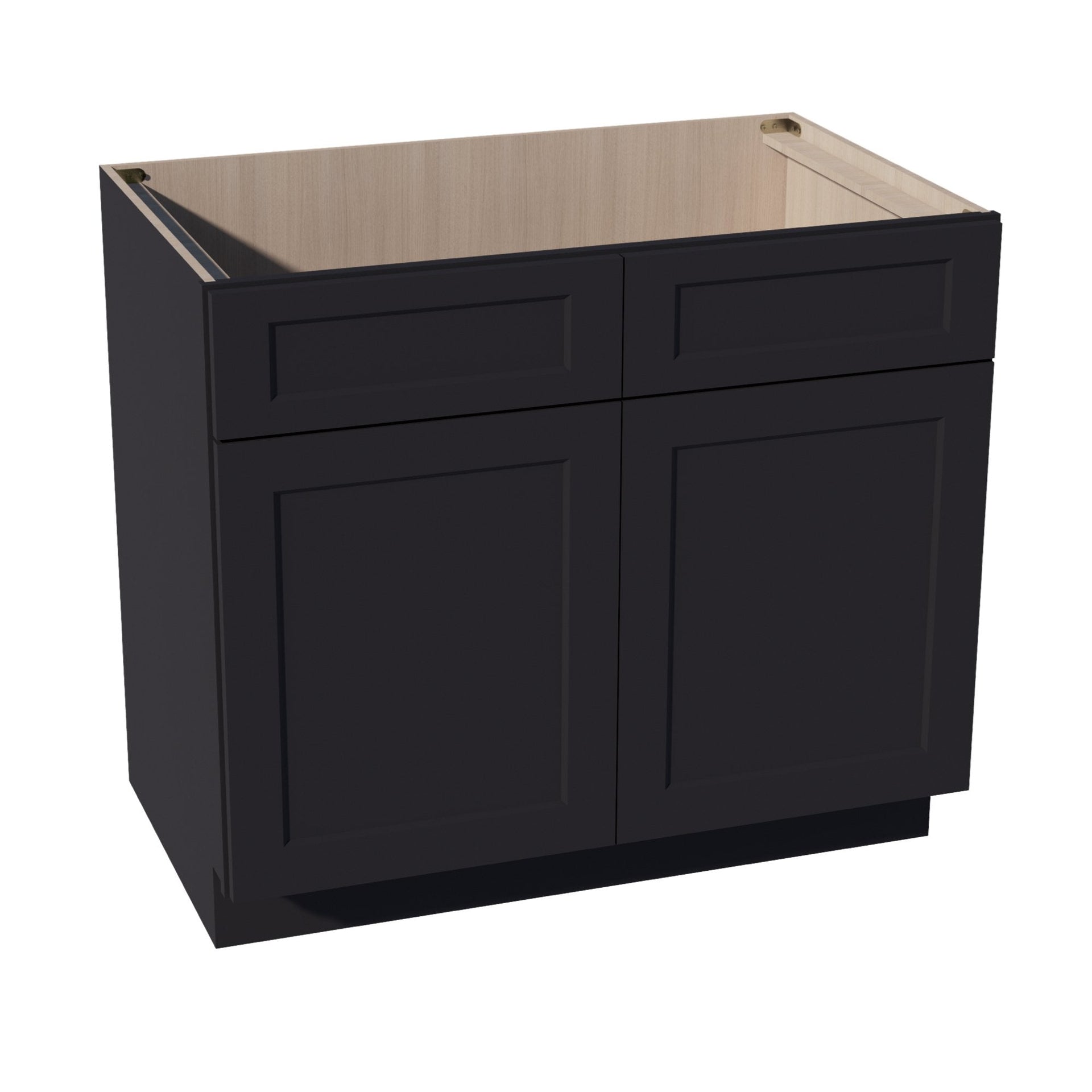 SB39-SBK  Sink Base Cabinet 2 Door 2 False Drawer  - Shaker Style - Black   39"W x 34-1/2"H x 24"D