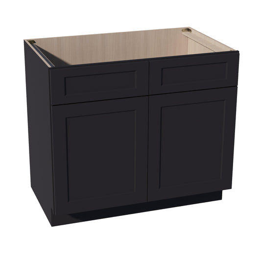 SB39-SBK  Sink Base Cabinet 2 Door 2 False Drawer  - Shaker Style - Black   39"W x 34-1/2"H x 24"D