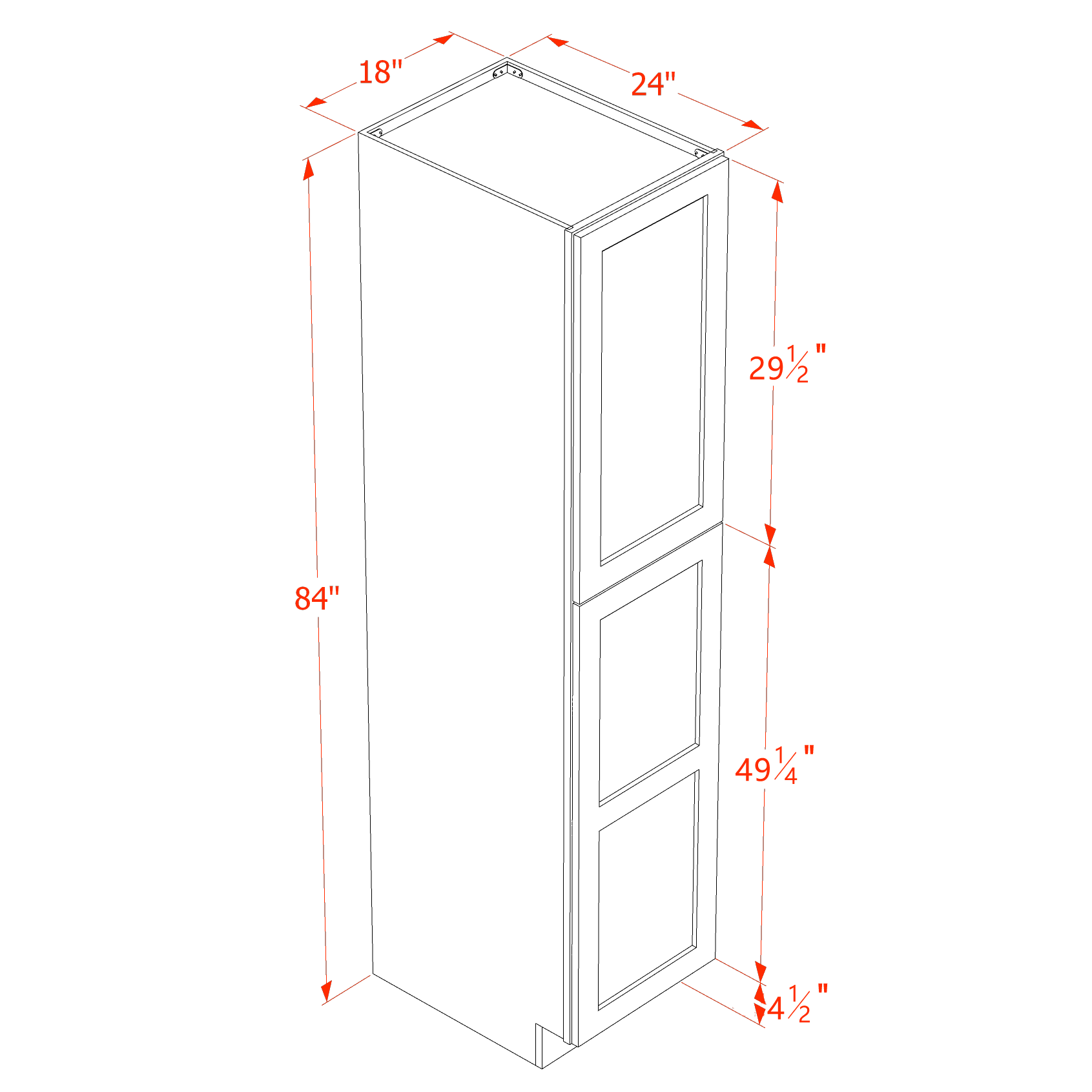 TP1884-SBK  Tall Shelf Pantry Cabinet 2 Door & 6 Sheleves - Shaker Style - Black   18"W x 84"H x 24"D