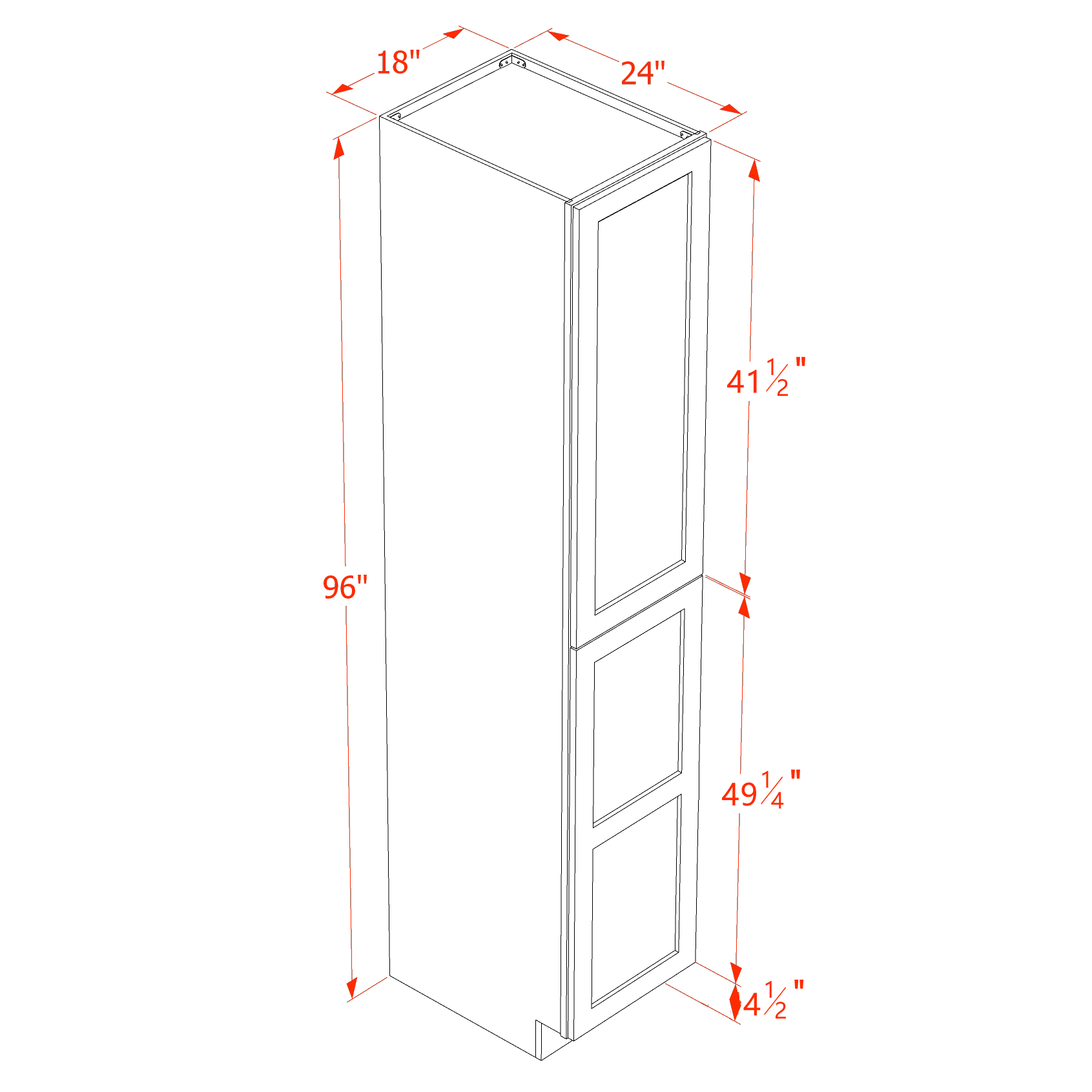 TP1896-SBK  Tall Shelf Pantry Cabinet 2 Door & 6 Sheleves - Shaker Style - Black   18"W x 96"H x 24"D