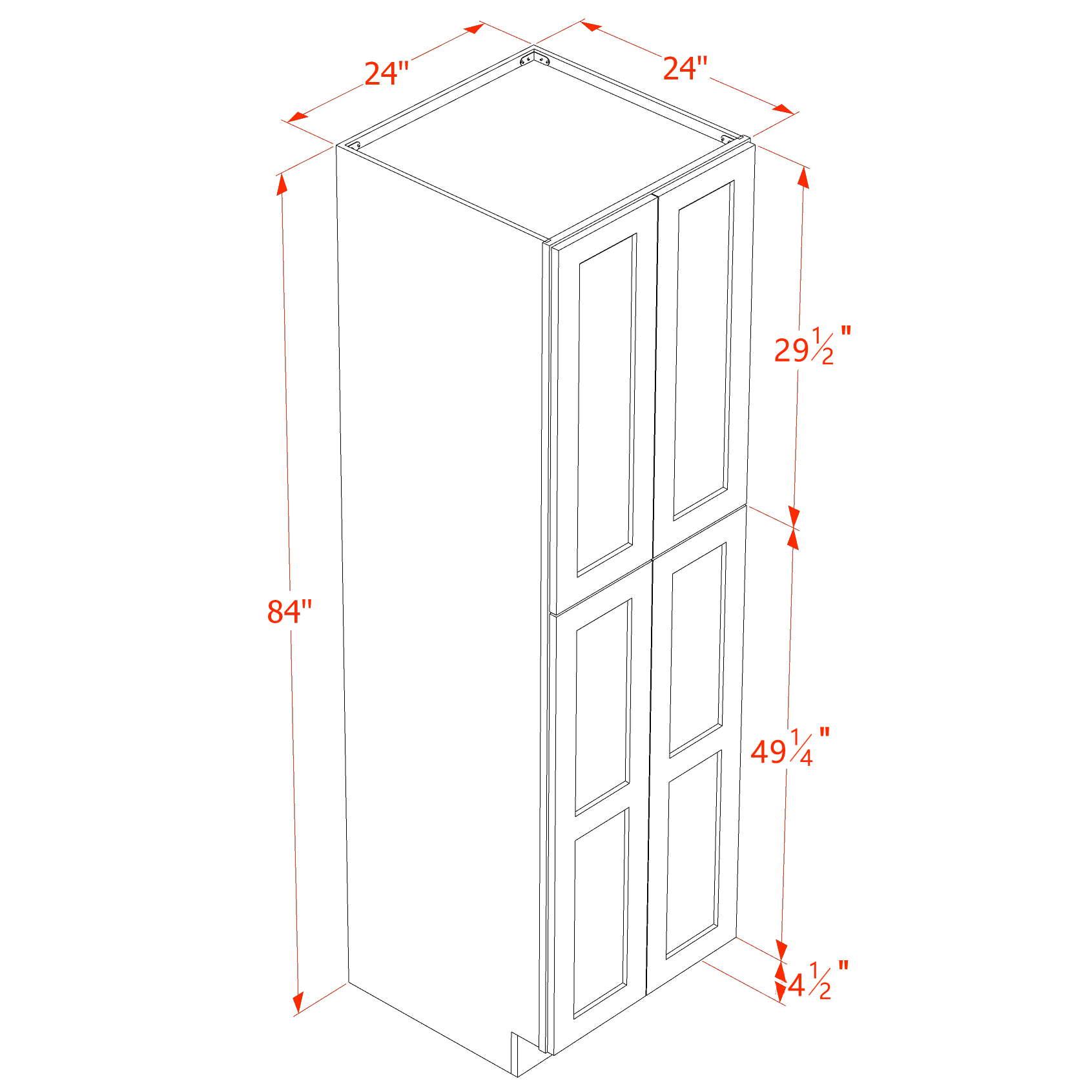 TP2484-SBK  Tall Shelf Pantry Cabinet 4 Door & 6 Sheleves - Shaker Style - Black   24" W x 84"H x 24"D