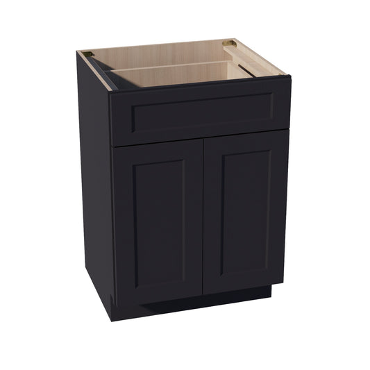 VB2421-SBK  Vanity Base Cabinet 2 Doors & 1 Drawer - Shaker Style - Black   24"W x 34-1/2"H x 24"D