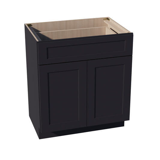 VB3021-SBK  Vanity Base Cabinet 2 Doors & 1 Drawer - Shaker Style - Black   30"W x 34-1/2"H x 24"D
