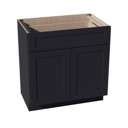 VB3321-SBK  Vanity Base Cabinet 2 Doors & 1 Drawer - Shaker Style - Black   33"W x 34-1/2"H x 24"D