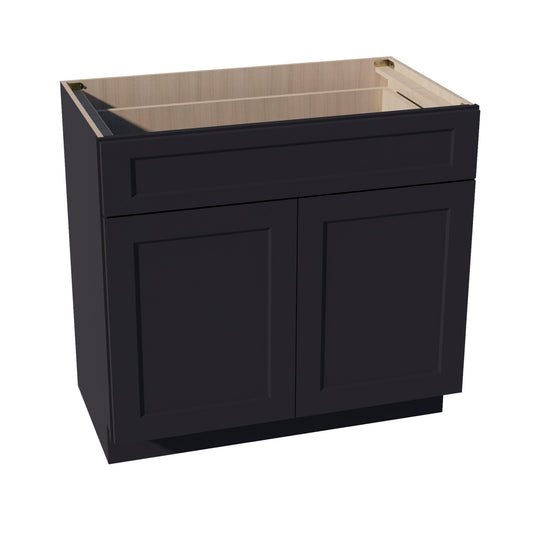 VB3621-SBK  Vanity Base Cabinet 2 Doors & 1 Drawer - Shaker Style - Black   36"W x 34-1/2"H x 24"D