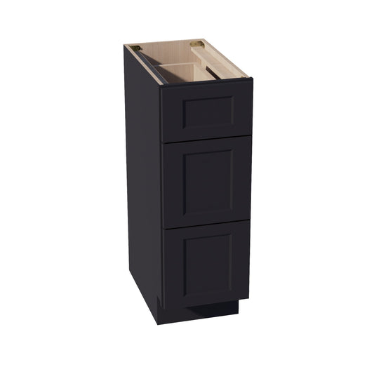 VDB1221-SBK  Vanity Base Cabinet 3 Drawers - Shaker Style - Black   12"W x 34-1/2"H x 21"D