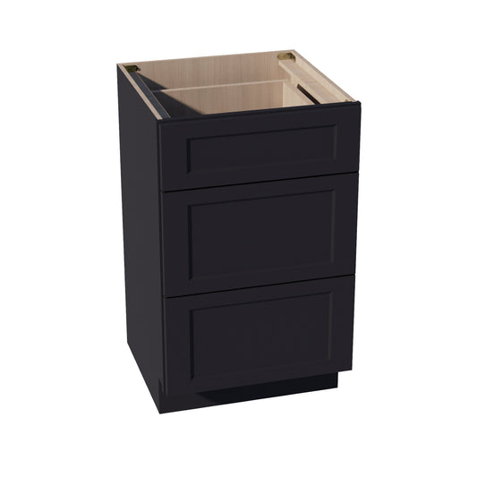 VDB2121-SBK:  Shaker Black 21"W x 34-1/2"H x 21"D  3 Drawers Vanity Base Cabinets