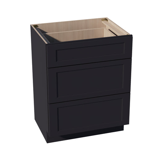 VDB2721-SBK  Vanity Base Cabinet 3 Drawers - Shaker Style - Black   27"W x 34-1/2"H x 21"D