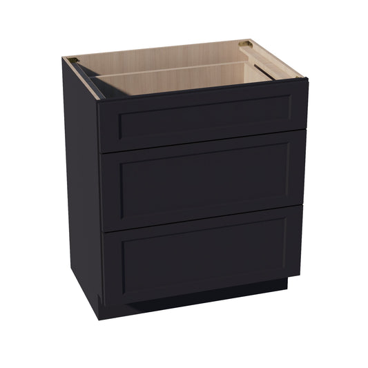 VDB3021-SBK:  Shaker Black 30"W x 34-1/2"H x 21"D  3 Drawers Vanity Base Cabinets