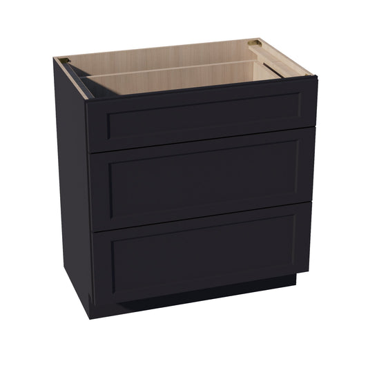 VDB3321-SBK  Vanity Base Cabinet 3 Drawers - Shaker Style - Black   33"W x 34-1/2"H x 21"D