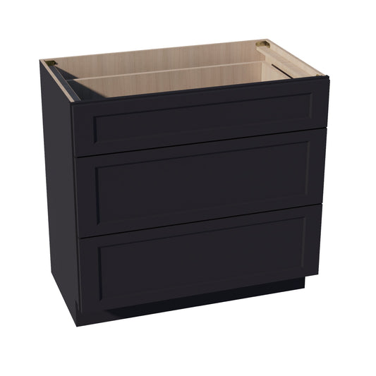 VDB3621-SBK  Vanity Base Cabinet 3 Drawers - Shaker Style - Black   36"W x 34-1/2"H x 21"D
