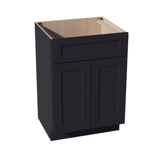 VSB2421-SBK:  Shaker Black 24"W x 34-1/2"H x 21"D 2 Doors & 1 False Drawer Vanity Sink Base Cabinets